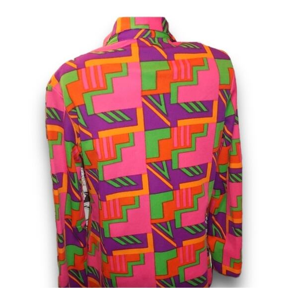 Vintage 70s Disco Shirt in a Bold Print of Pink Purple & Green SZ MED - Picture 5 of 8